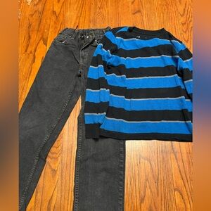 Boys Youth Size Medium M 8-10 Lot of 2: Black Pants & Tony Hawk Striped LS Shirt